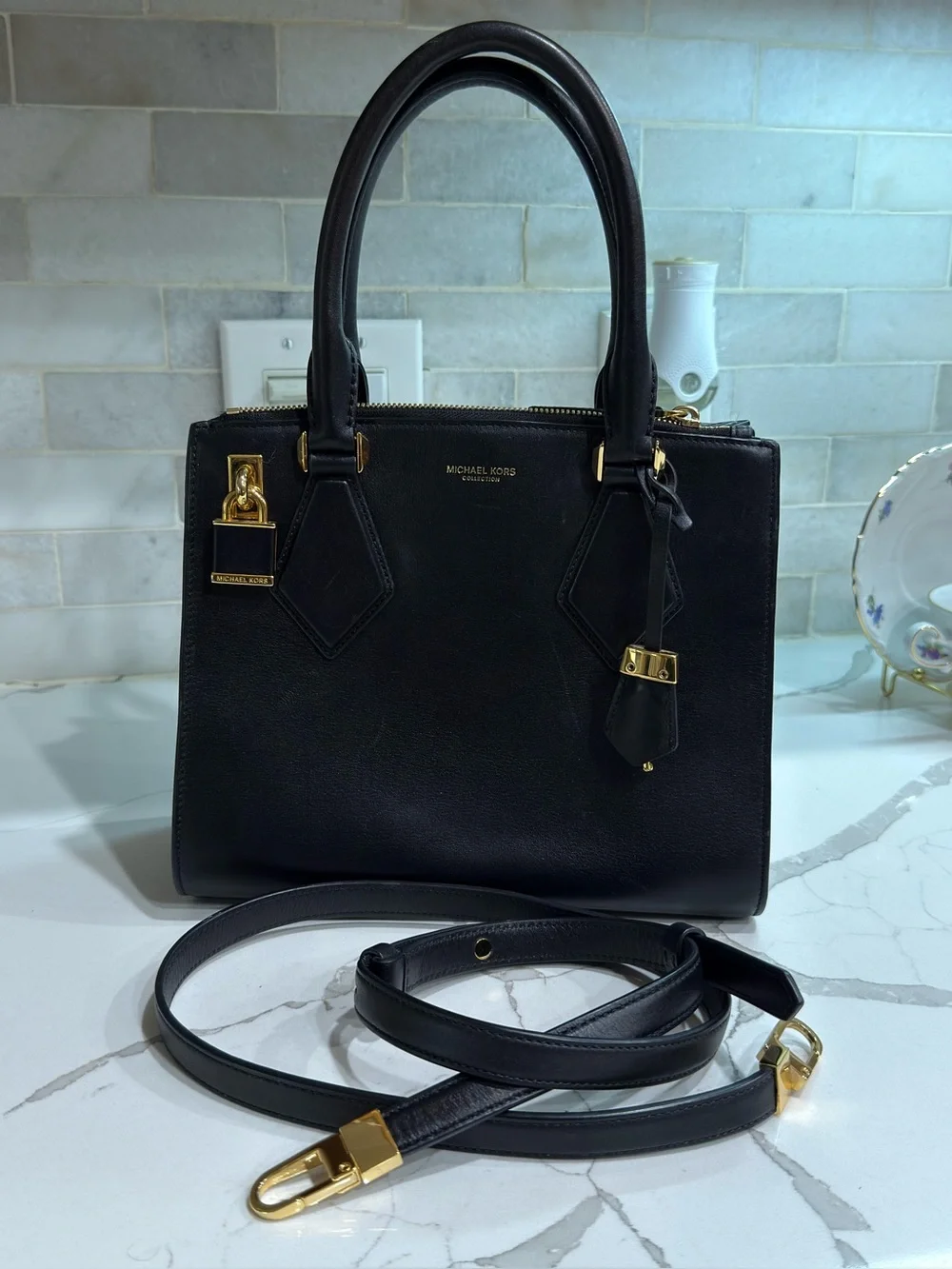 Michael Kors Collection, Black Leather Satchel Bag. High End Runway Line. - Picture 2 of 4